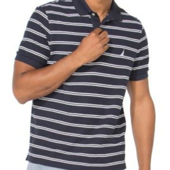 NAUTICA "A Bit TRIMMER" NAVY w/ WHITE STRIPES POLO - Picture 1 of 6